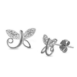 .925 Sterling Silver Clear CZ Dragonfly Earrings